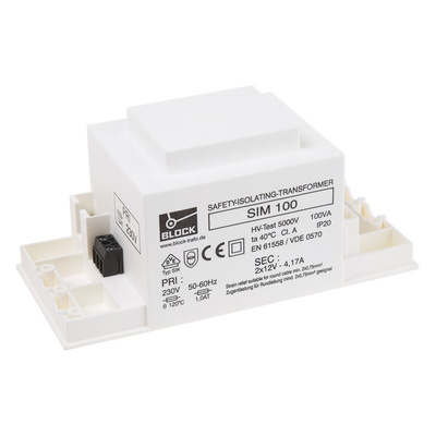 Block 100VA 2 Output Chassis Mounting Transformer, 2 x 12V ac