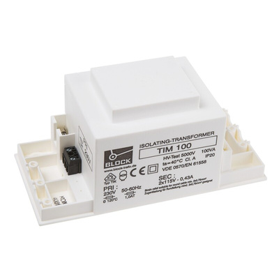 Block 100VA 2 Output Chassis Mounting Transformer, 2 x 115V ac