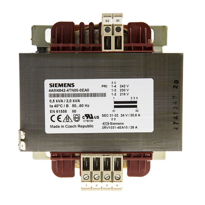 Siemens 0.5kVA DIN Rail Transformer, 230V Primary, 24V Secondary