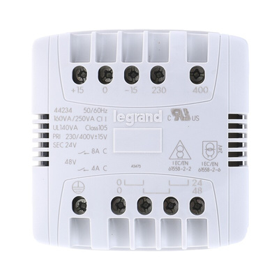 Legrand 160VA DIN Rail Transformer, 230V ac, 400V ac Primary, 24V ac Secondary