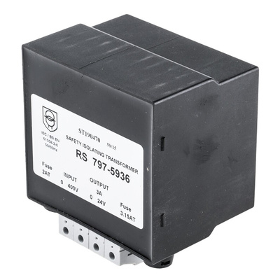 RS PRO 72VA DIN Rail Transformer, 400V ac Primary, 24V ac Secondary