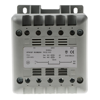 RS PRO 100VA DIN Rail Transformer, IEC 61558-2-6, 400V ac Primary, 24V ac Secondary
