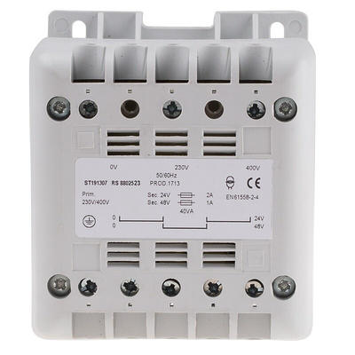 RS PRO 40VA DIN Rail Transformer, IEC 61558-2-6, 400V ac Primary, 24V ac Secondary
