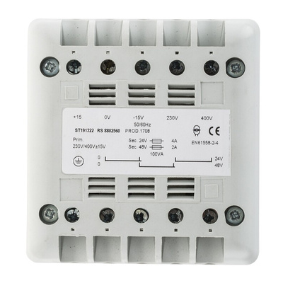 RS PRO 100VA DIN Rail Transformer, 400V ac Primary, 24V ac Secondary