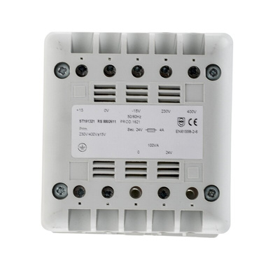 RS PRO 100VA DIN Rail Transformer, IEC 61558-2-6, 400V ac Primary, 24V ac Secondary