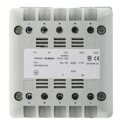 RS PRO 63VA DIN Rail Transformer, IEC 61558-2-6, 400V ac Primary, 24V ac Secondary