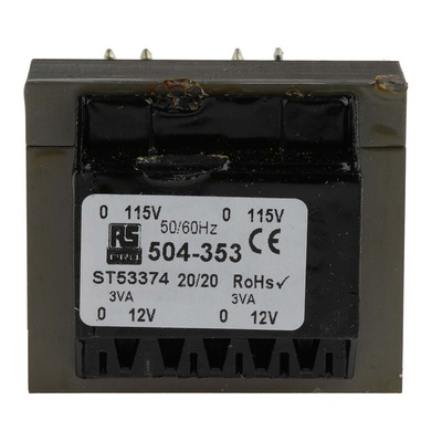 RS PRO 12V ac 2 Output Through Hole PCB Transformer, 6VA