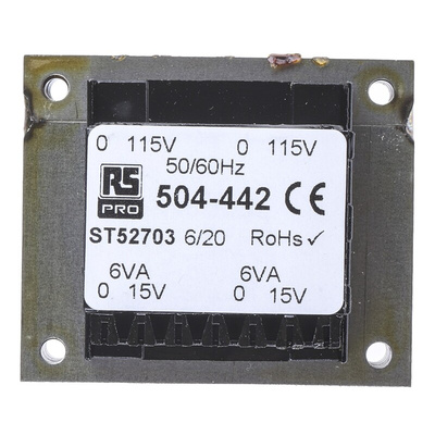RS PRO 15V ac 2 Output Through Hole PCB Transformer, 12VA