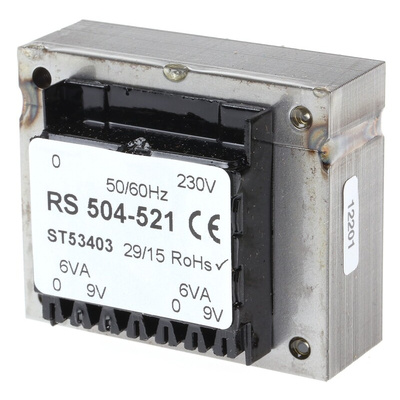 RS PRO 9V ac 2 Output Through Hole PCB Transformer, 12VA