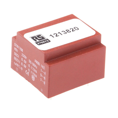 RS PRO 2 x 6V ac 2 Output PCB Mount PCB Transformer, 0.35VA