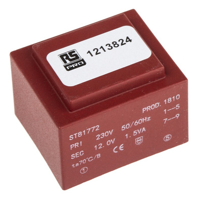 RS PRO 1 x 12V ac 1 Output PCB Mount PCB Transformer, 1.5VA