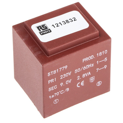 RS PRO 1 x 9V ac 1 Output PCB Mount PCB Transformer, 2.8VA