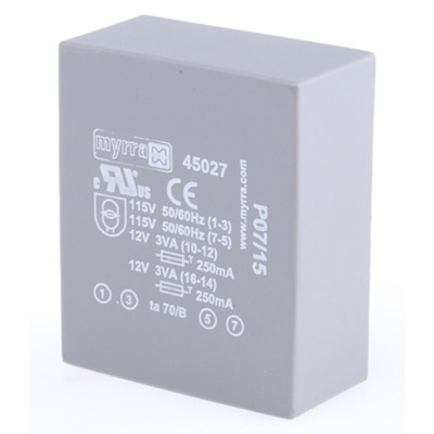 Myrra 12V ac 2 Output Through Hole PCB Transformer, 6VA