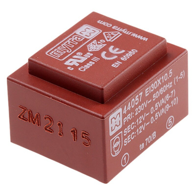 Myrra 12V ac 2 Output Through Hole PCB Transformer, 1VA