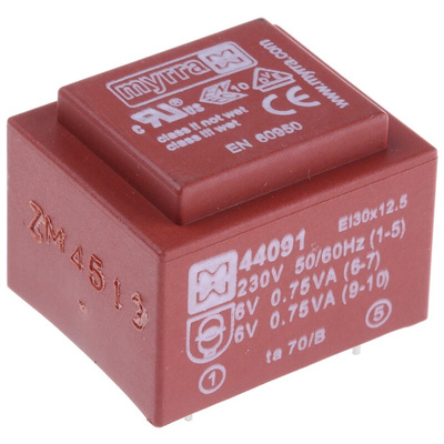 Myrra 6V ac 2 Output Through Hole PCB Transformer, 1.5VA