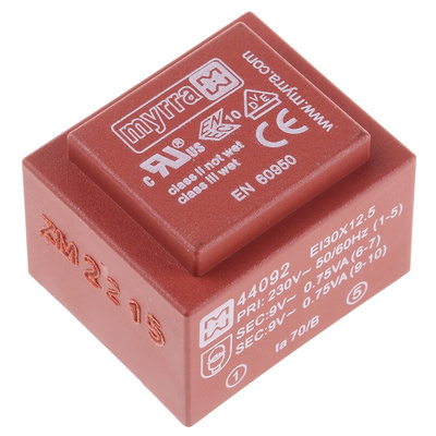 Myrra 9V ac 2 Output Through Hole PCB Transformer, 1.5VA