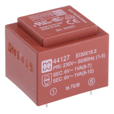 Myrra 6V ac 2 Output Through Hole PCB Transformer, 2VA