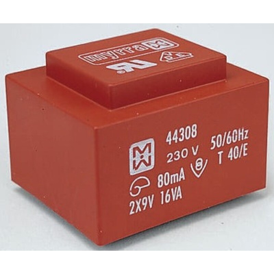 Myrra 15V ac 2 Output Through Hole PCB Transformer, 16VA