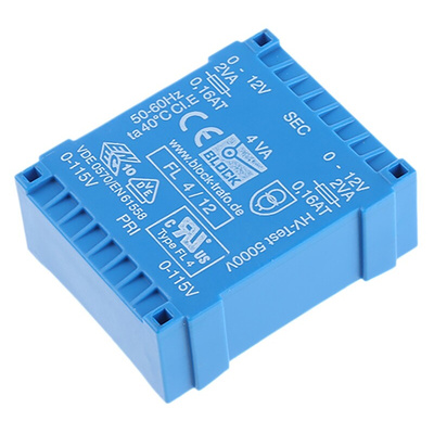 Block 12V ac 2 Output Through Hole PCB Transformer, 4VA