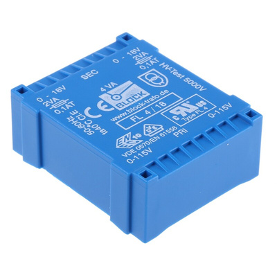Block 18V ac 2 Output Through Hole PCB Transformer, 4VA