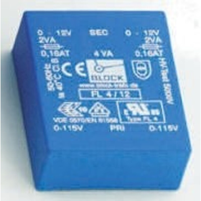 Block 24V ac 2 Output Through Hole PCB Transformer, 4VA