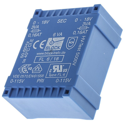 Block 18V ac 2 Output Through Hole PCB Transformer, 6VA