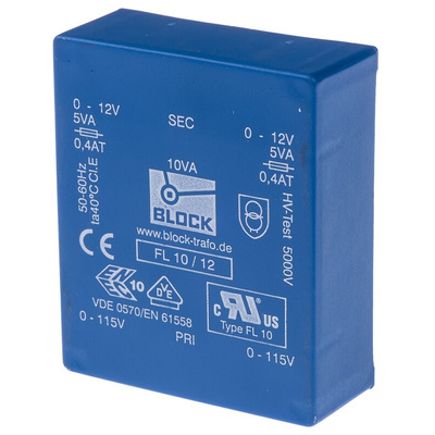 Block 12V ac 2 Output Through Hole PCB Transformer, 10VA