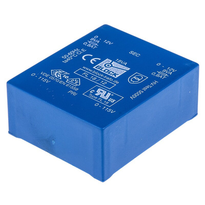Block 12V ac 2 Output Through Hole PCB Transformer, 18VA