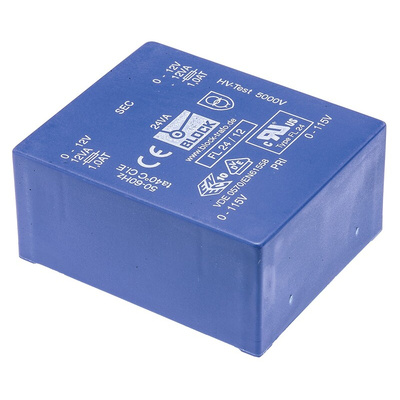 Block 12V ac 2 Output Through Hole PCB Transformer, 24VA