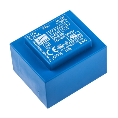 Block 15V ac 2 Output Through Hole PCB Transformer, 7.5VA