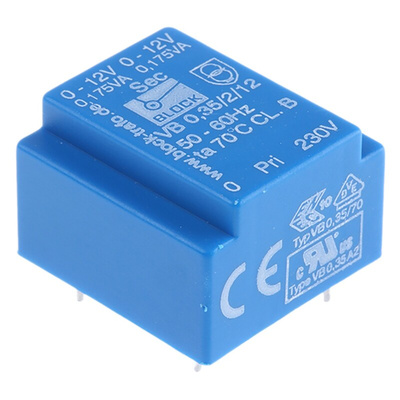 Block 12V ac 2 Output Through Hole PCB Transformer, 0.35VA
