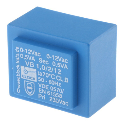 Block 12V ac 2 Output Through Hole PCB Transformer, 1VA