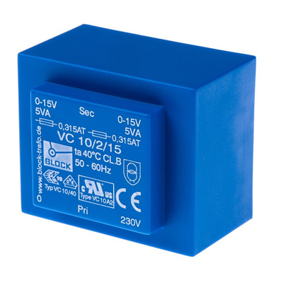 Block 15V ac 2 Output Through Hole PCB Transformer, 10VA