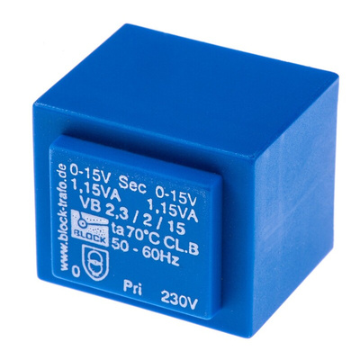 Block 15V ac 2 Output Through Hole PCB Transformer, 2.3VA