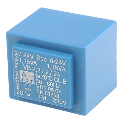 Block 24V ac 2 Output Through Hole PCB Transformer, 2.3VA