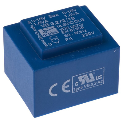Block 18V ac 2 Output Through Hole PCB Transformer, 3.2VA