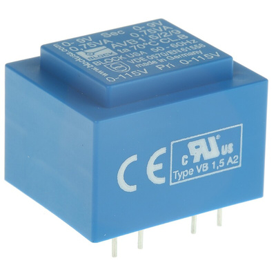 Block 9V ac 2 Output Through Hole PCB Transformer, 1.5VA