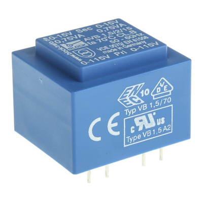 Block 15V ac 2 Output Through Hole PCB Transformer, 1.5VA