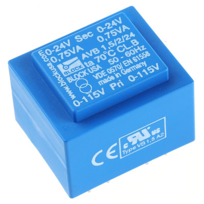 Block 24V ac 2 Output Through Hole PCB Transformer, 1.5VA