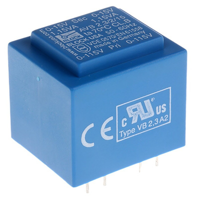 Block 15V ac 2 Output Through Hole PCB Transformer, 2.3VA