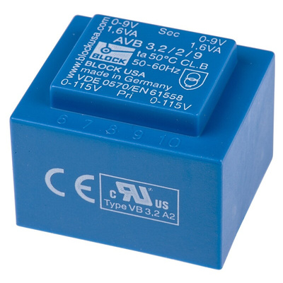 Block 9V ac 2 Output Through Hole PCB Transformer, 3.2VA