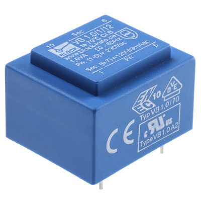 Block 12V ac 1 Output Through Hole PCB Transformer, 1VA