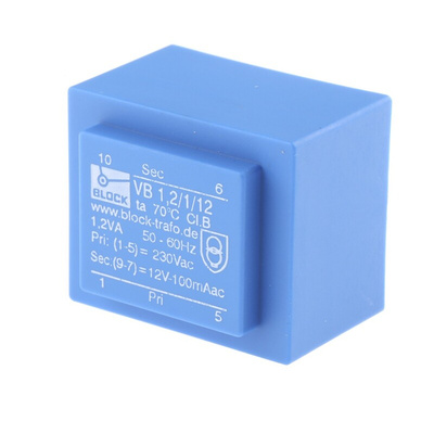 Block 12V ac 1 Output Through Hole PCB Transformer, 1.2VA