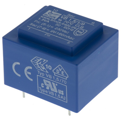 Block 9V ac 1 Output Through Hole PCB Transformer, 1.5VA