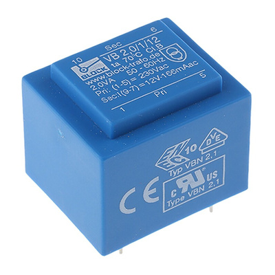 Block 12V ac 1 Output Through Hole PCB Transformer, 2VA