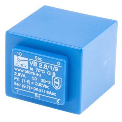 Block 9V ac 1 Output Through Hole PCB Transformer, 2.8VA