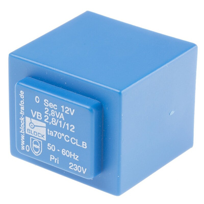 Block 12V ac 1 Output Through Hole PCB Transformer, 2.8VA