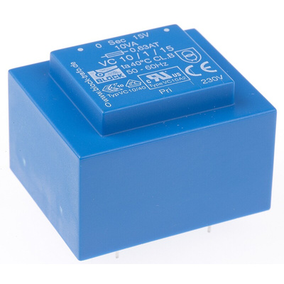 Block 15V ac 1 Output Through Hole PCB Transformer, 10VA