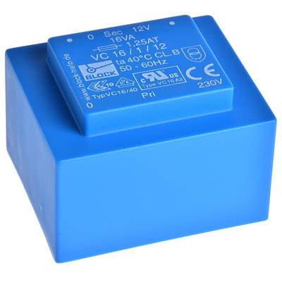 Block 12V ac 1 Output Through Hole PCB Transformer, 16VA