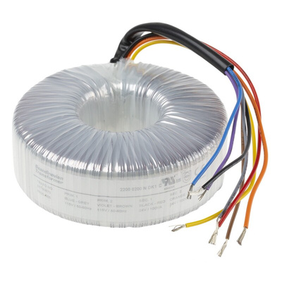 RS PRO 2 x 115V ac, 2 x 24V ac Toroidal Transformer, 200VA, IEC 61558-2-6